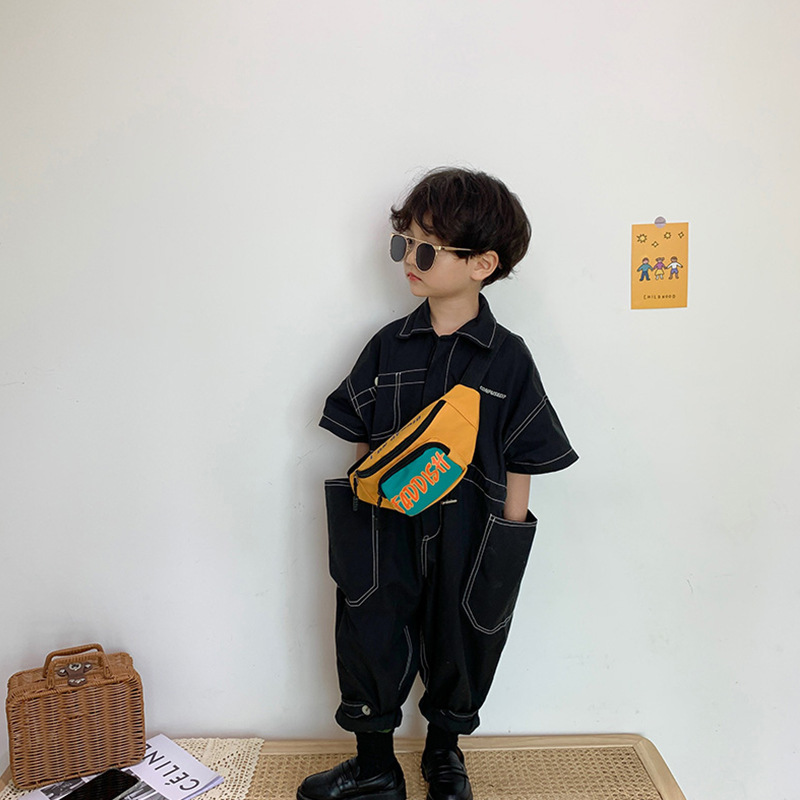 Children's Bags 2023 New Korean Version Baby Chest Bag Printed Letters Boys Waist Bag Contrast Color Lightweight Coin Purse