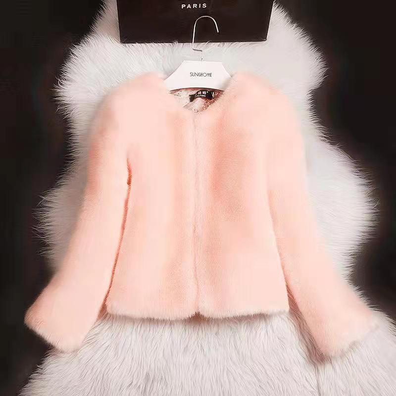 亚马逊欧美批发冬季加厚仿水貂绒皮草外套女修身短款毛女装