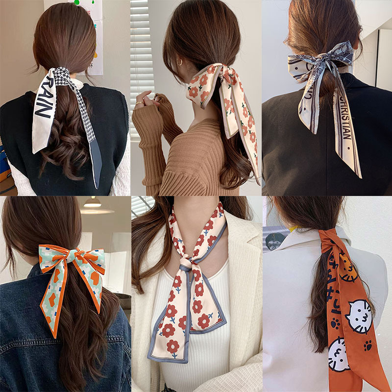 Korean Style Houndstooth Scarf Hair Band Retro Female Temperament Tie Ponytail Bow Ribbon Headband Ribbon Headband Mori Style