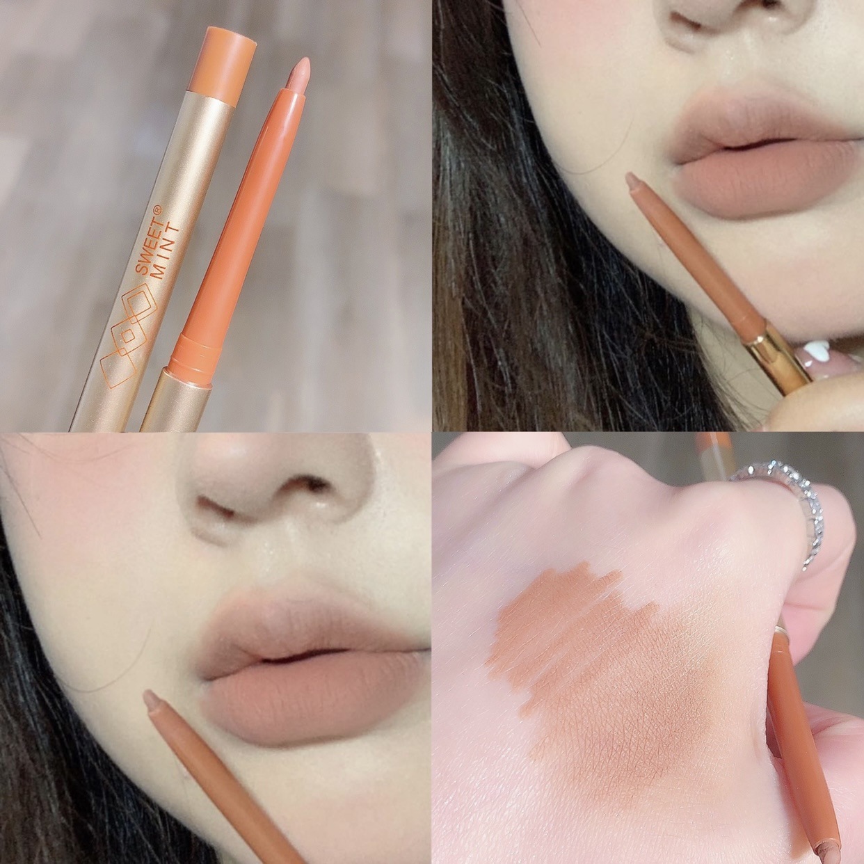 Sweetmint Thread Carving Lip Liner Nude Matte Lipstick Pen Outline Lip Shape Full Lips Waterproof Not Easy to Fade