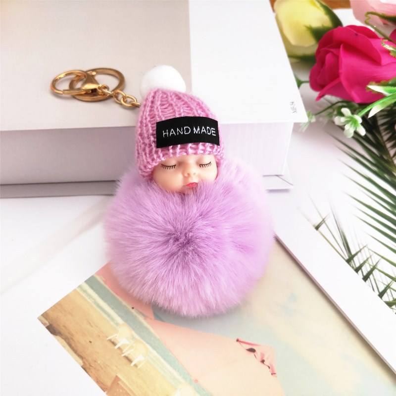 Cute Artificial Rabbit-Fur Ball Cute Sleeping Doll Key Chain Plush Doll Woolen Cap Doll Bag Automobile Hanging Ornament Female