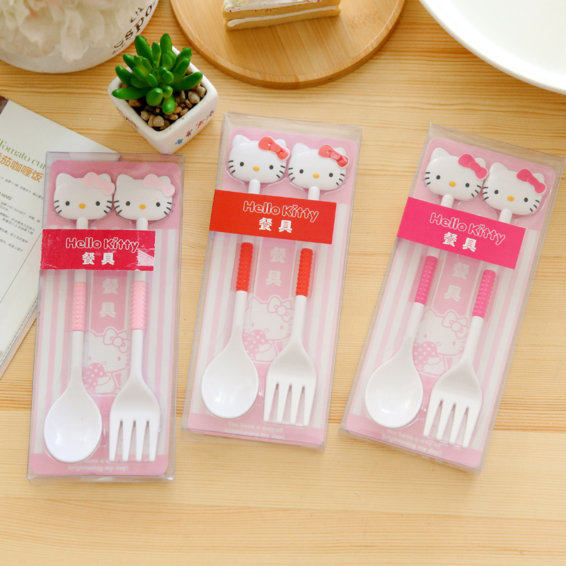 卡通便携hello kitty儿童餐具叉勺套装家用喂养勺子叉子两件套