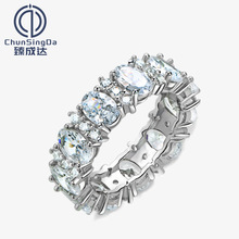 臻成达 新款S925纯银高碳钻排钻戒指女设计感小众手饰ins欧美饰品