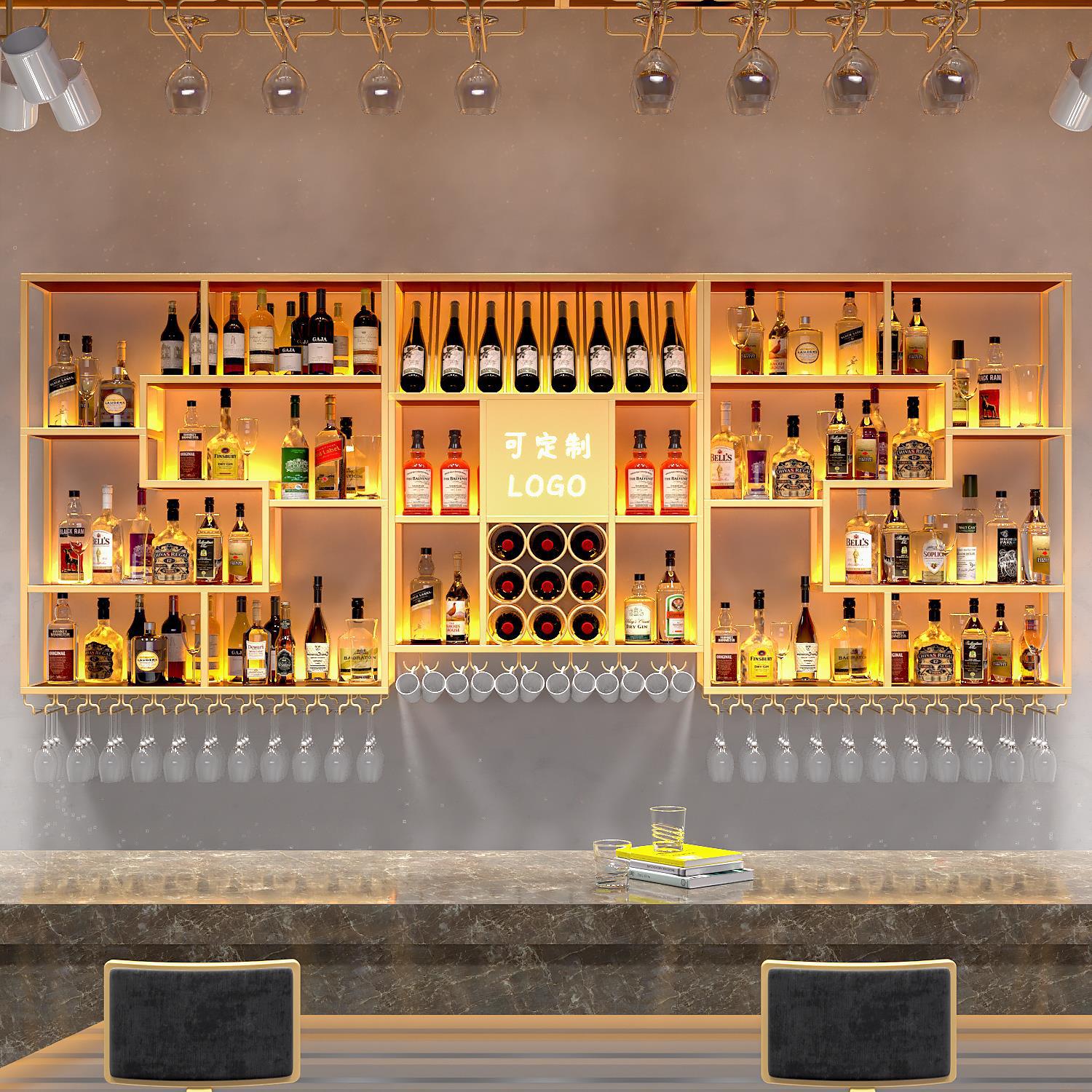 酒吧壁挂式酒架夜店意式带灯酒柜清吧展示柜餐厅轻奢发光酒架