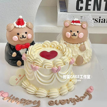 情侣周年纪念日蛋糕装饰网红婚纱小熊摆件订婚结婚领证生日装扮
