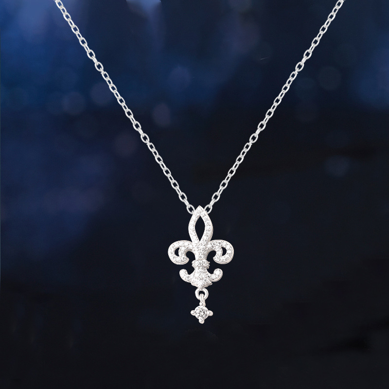 925纯银王后鸢尾花项链女明星同款气质轻奢ins小众时尚镶钻锁骨链