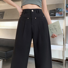 黑色阔腿裤女夏季口袋柳丁设计高级感垂感显瘦裤子直筒痞雅西装裤