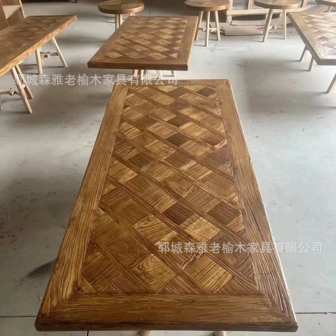 老榆木风化拼花大板实木桌面板民宿商用复古怀旧老门板茶桌餐桌