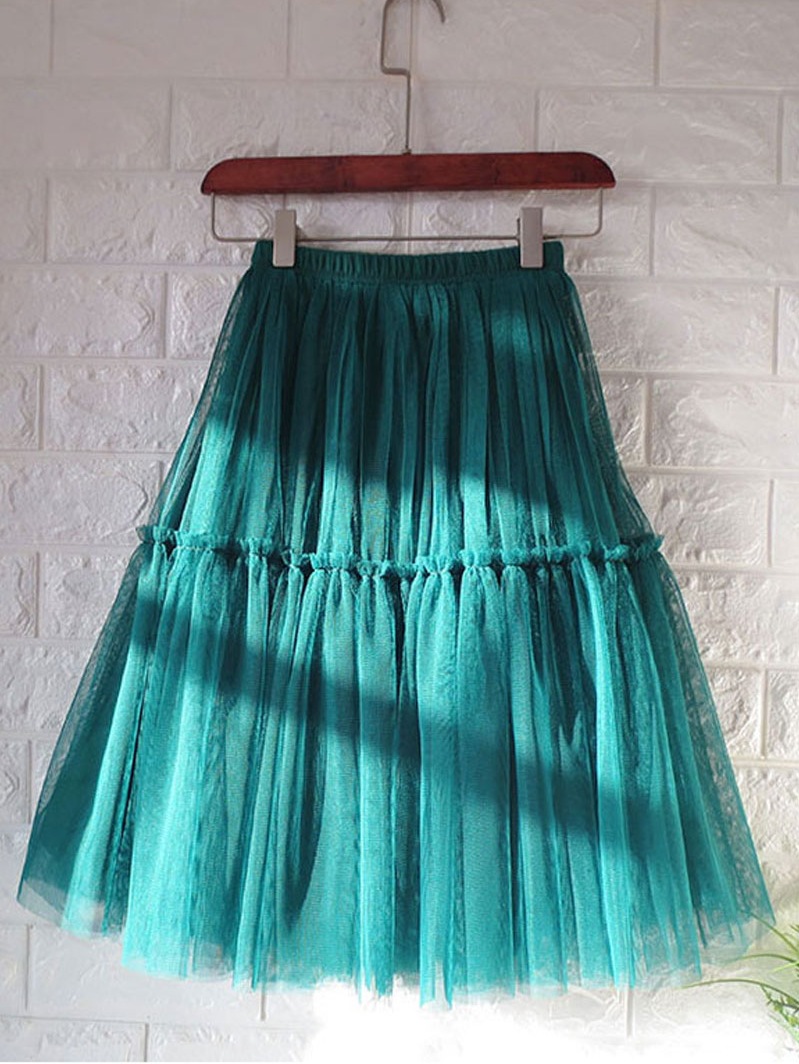 百褶半身裙白色及膝纱裙垂感显瘦大摆蛋糕网纱半身裙蓬蓬短裙