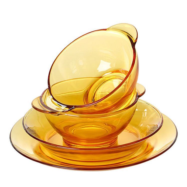 European-Style Heat-Resistant Borosilicate Glassware Set Household Amber Plate Soup Bowl Good-looking Bowl and Plate Combination