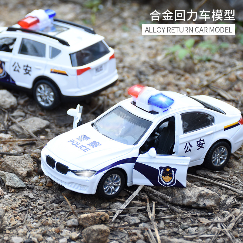 仿真合金车双开门模型仿真警车声音灯光回力式汽车儿童玩具