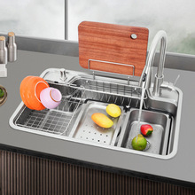 日式洗菜盆纳米3D平替大单槽厨房SUS304不锈钢水槽台下多功能套装