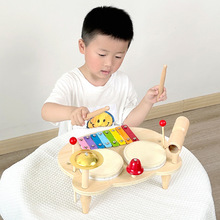 跨境儿童木制多功能打击乐器敲琴打鼓敲锣宝宝手拍鼓音乐益智玩具