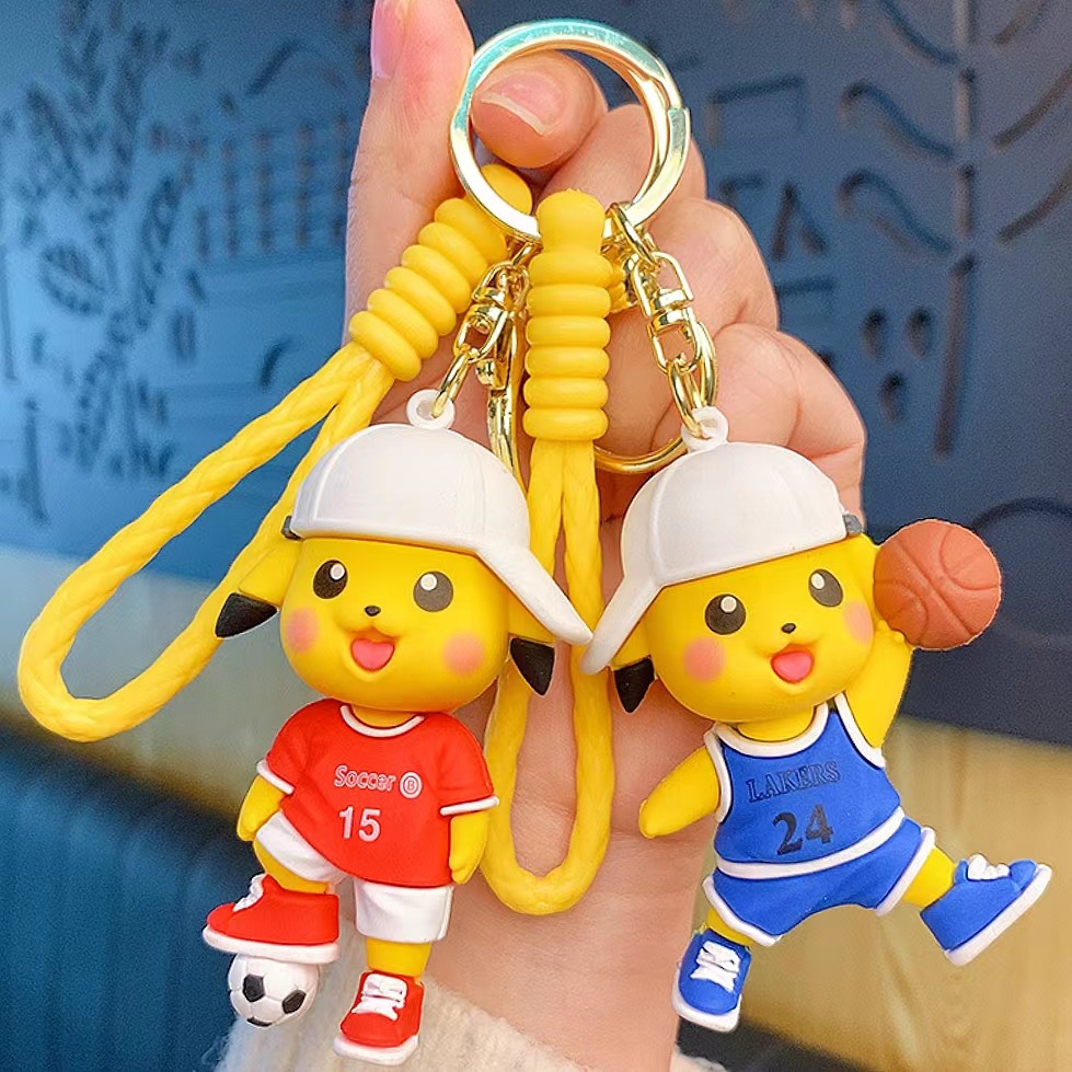 anime pikachu cartoon key button sports elf doll pendant car key chain schoolbag accessories gift