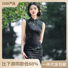 黑色旗袍 新中式高级感修身优雅气质年轻款2024夏季新款无袖版