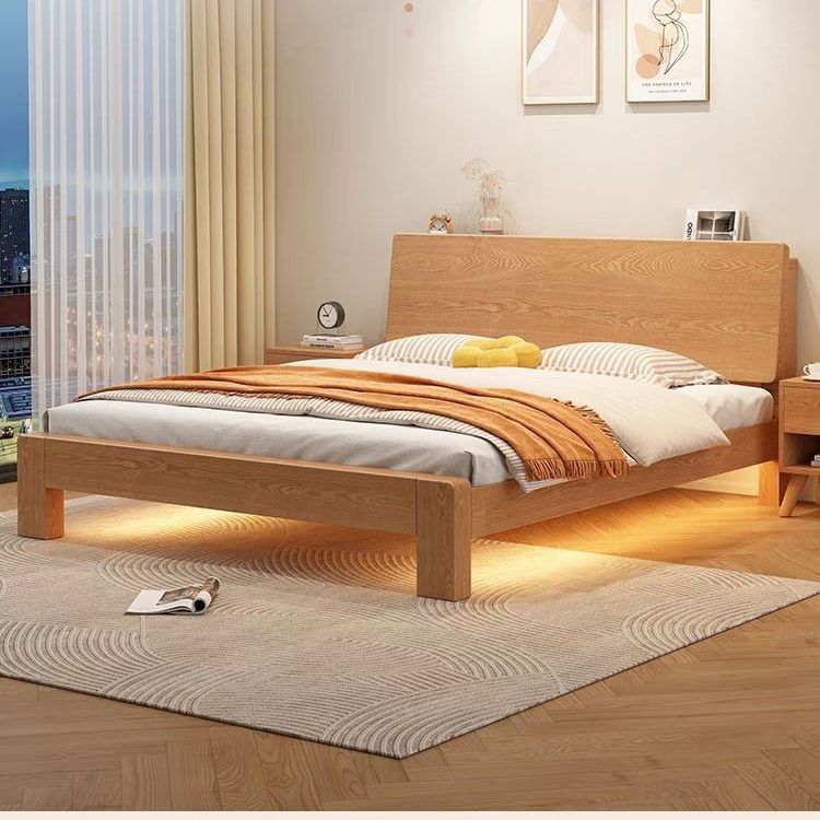 现代橡胶木家用卧室床新中式实木床现代简约双人床简易出租屋床架