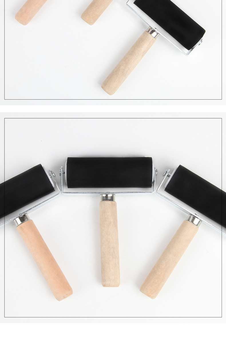 定位版画滚筒美术钻石画滚轮木柄胶辊版画工具10cm橡胶油墨筒子