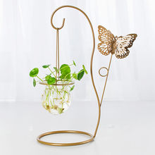 创意欧式小清萝水培植物玻璃瓶铁艺摆件花瓶插花装饰花