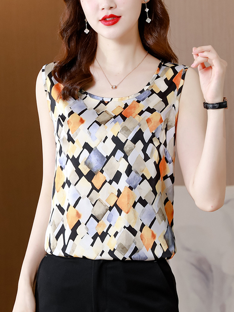 2022夏装新款重磅真丝印花吊带背心女夏季外穿气质桑蚕丝时尚上衣