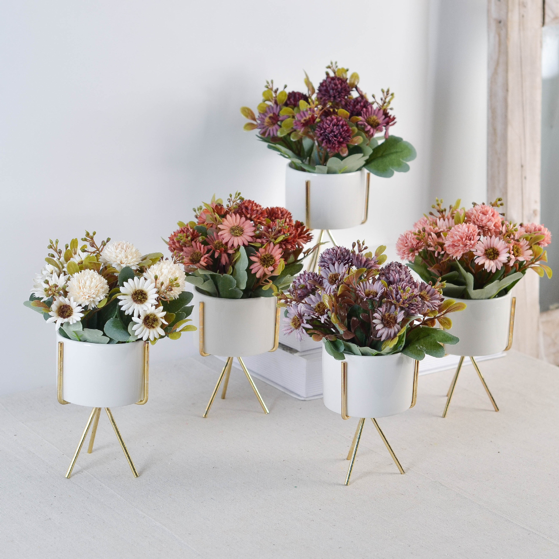 北欧白瓷花盆蒲公英绿植盆栽三脚花架水培假花家居客厅摆花装饰