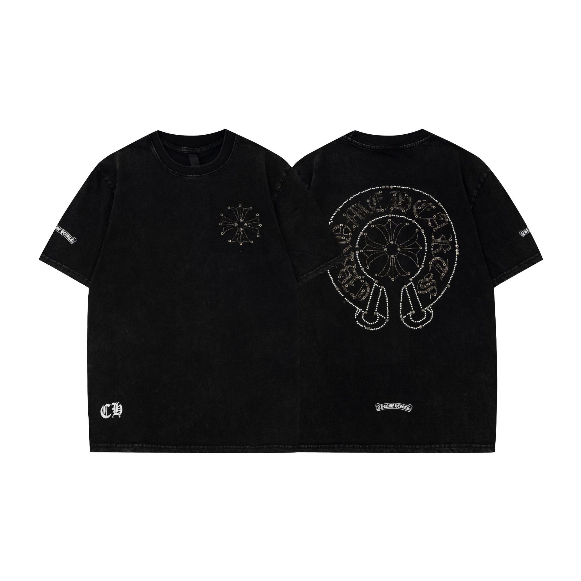23年新款克罗伈短袖t恤正确版chrome hearts高版本镶钻短袖t恤