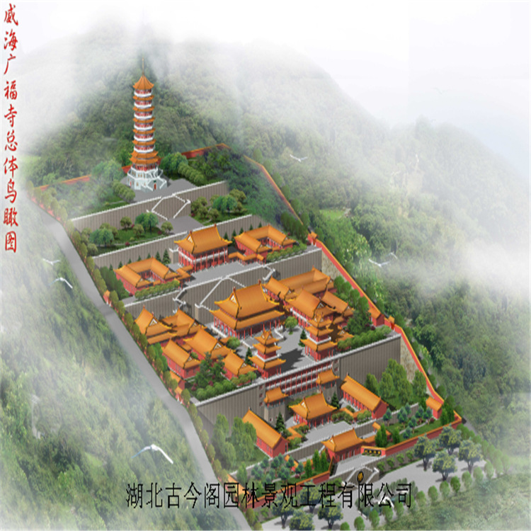 古建寺庙效果图,寺院规划图,鸟瞰图设计