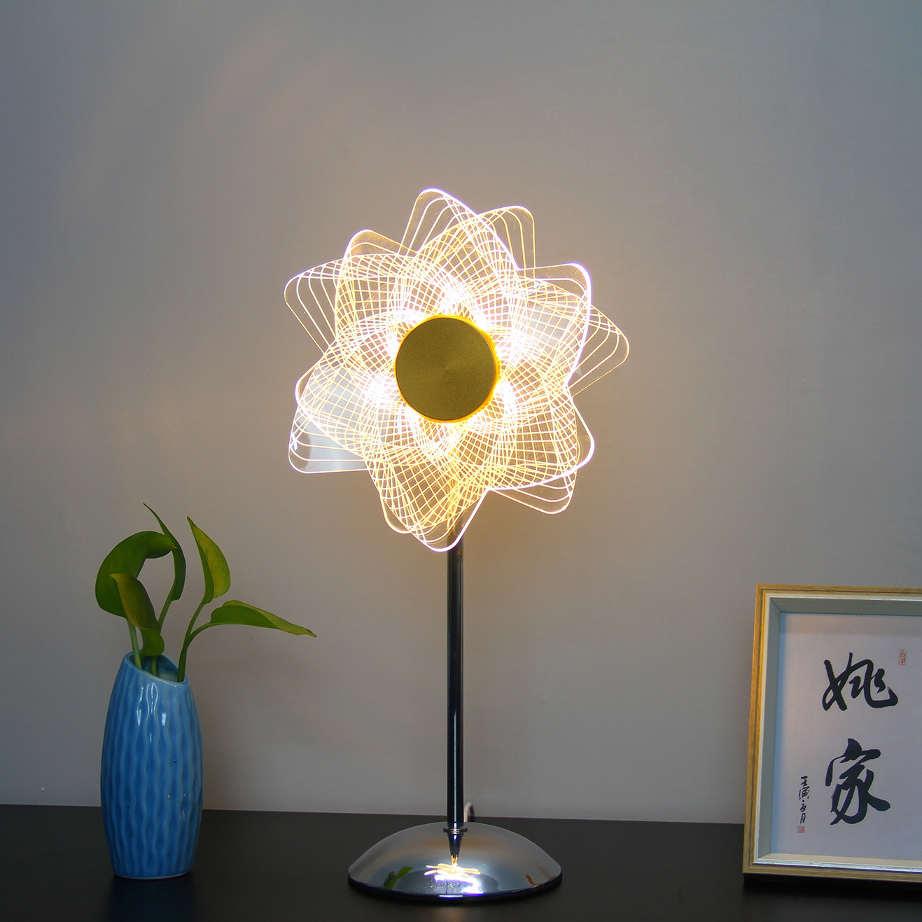 Acrylic Creative Gift Ambience Light Sunflower Decorative Table Lamp Bedroom Decoration Windmill Plug-in Bedside