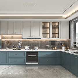 简约橱柜柜子家具灶台柜客厅石英石岩板商用家用厨房实木定制橱柜