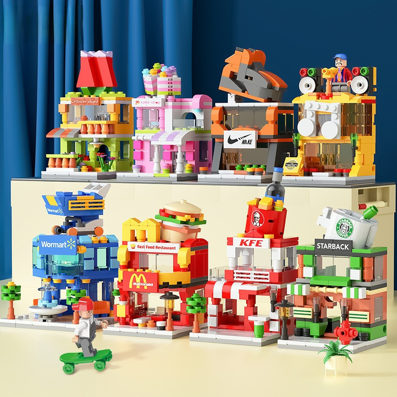 儿童拼装玩具街景系列城市建筑模型商店小房子小颗粒兼容乐高积木