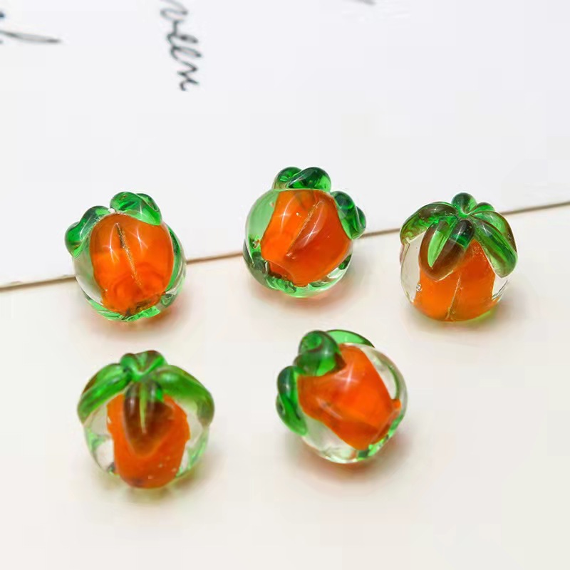 Best-Seller on Douyin Glass Persimmon Beads DIY Material Earrings Headdress Bracelet Accessories Luminous Scattered Beads Glass Bead