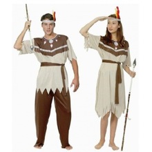 万圣节服装 成人男生女生灰白印第安服土著野人服饰 化妆舞会表演
