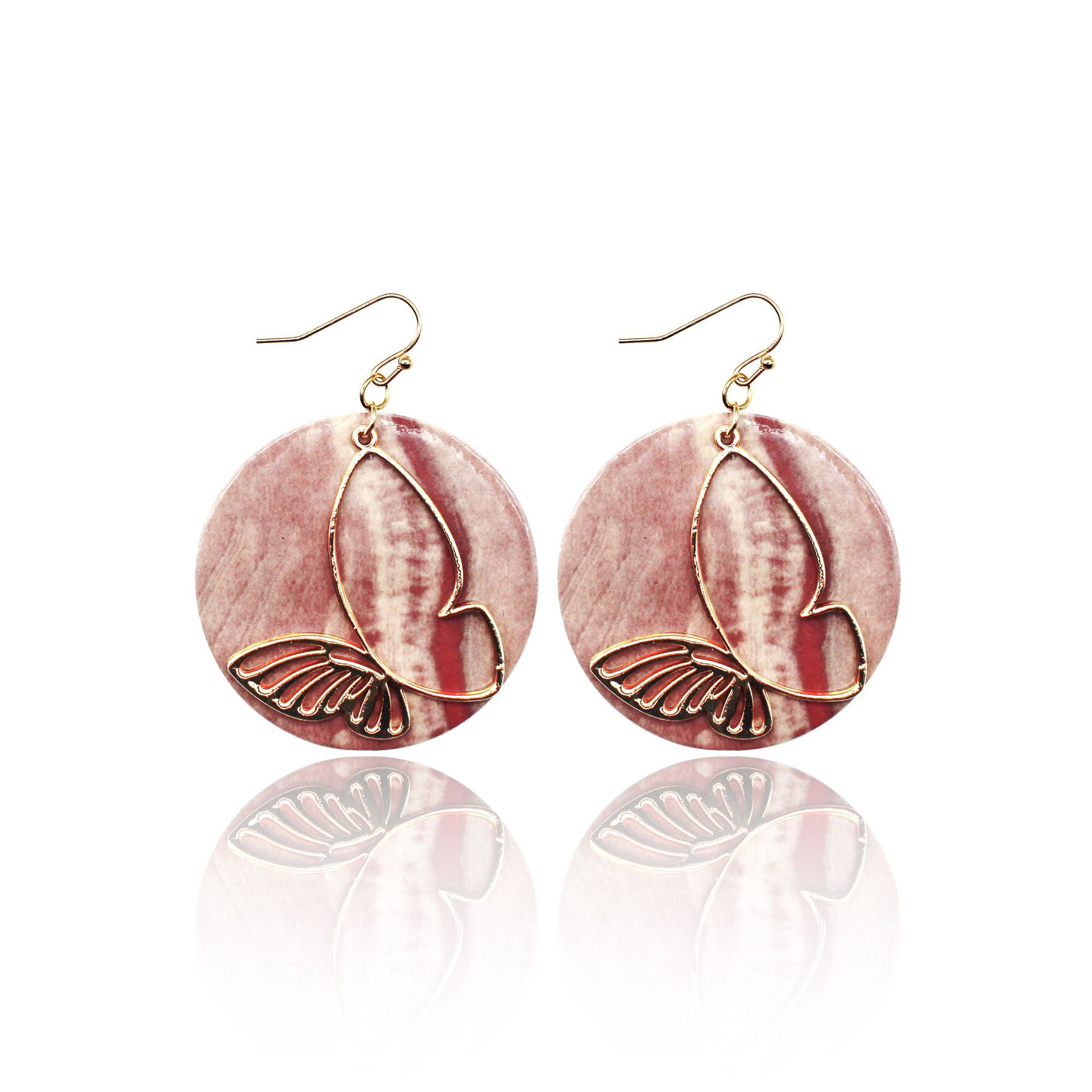 Natural Marble Texture Leather Pu Earrings Alloy Butterfly round Cross-Border European and American Amazon