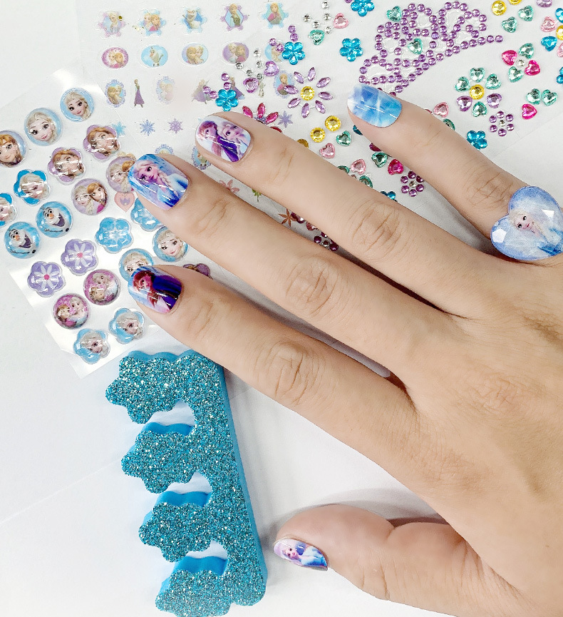 儿童指甲贴片迪士尼公主冰雪奇缘立体钻石美甲贴纸小公主指甲贴壳