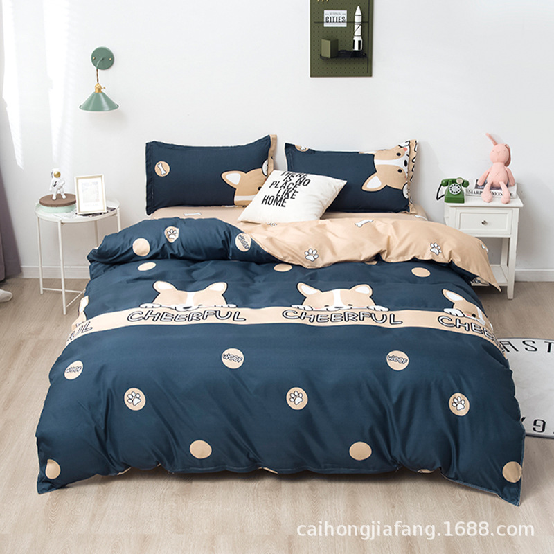 Washed Cotton Four-Piece Bedding Set Summer Spring and Autumn Bed Single Student Dormitory Duvet Cover Three-Piece Set Nantong Women