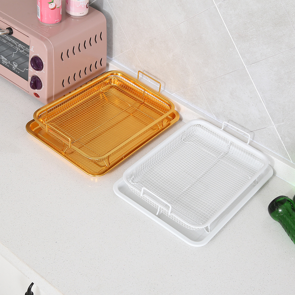 Source Factory Stainless Steel Barbecue Tray Multi-Functional Household Mesh Basket Oven Baking Tray Rectangular round Frying Basket