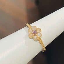 阿卡朵时尚复古天然堇青石小花戒指925纯银指环饰品一件代发agete