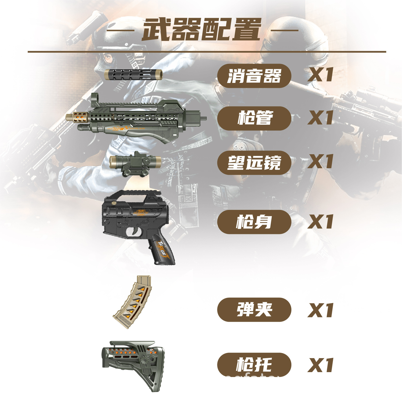 Sound and Light Voice Gun Submachine Gun Assault Gun Military Variety DIY Assembled Gun Electric Toy 6 Years Old