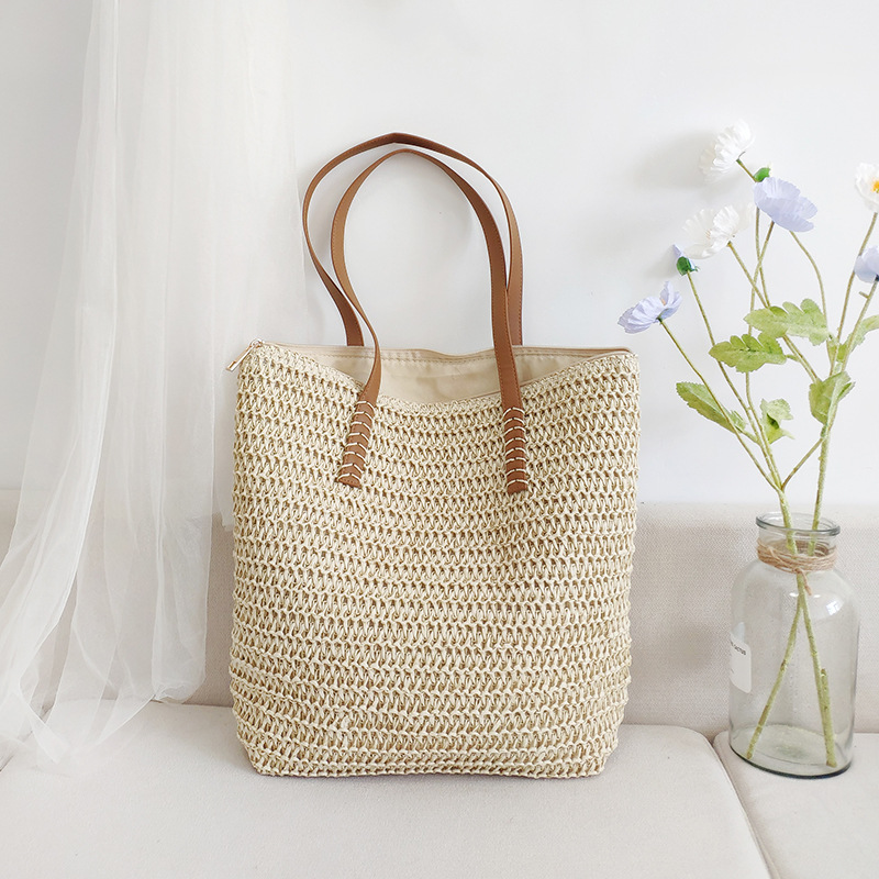 New Ins Fashion Special-Interest Woven Tote Shoulder Large Capacity Straw Woven Bag Vacation Beach Women's Bag