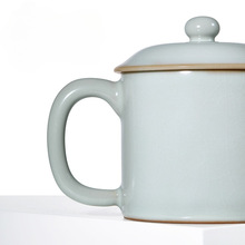 雅瓷汝窑养正杯单个中式瓷茶杯带盖个人办公室陶瓷泡