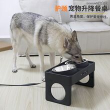 狗盆狗碗中大型犬护颈不锈钢双碗打不翻狗食加高架子大号饭盆跨境