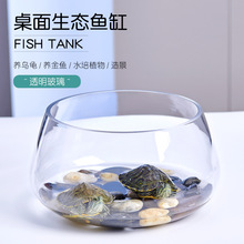 家用办公桌鱼缸玻璃圆形绿萝水培小鱼创意透明小型迷你桌面乌龟缸