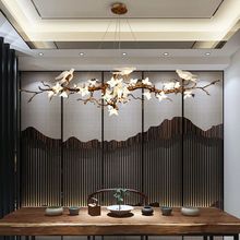 全铜现代轻奢茶室吊灯禅意别墅新中式餐厅水晶灯中国风小鸟书房灯