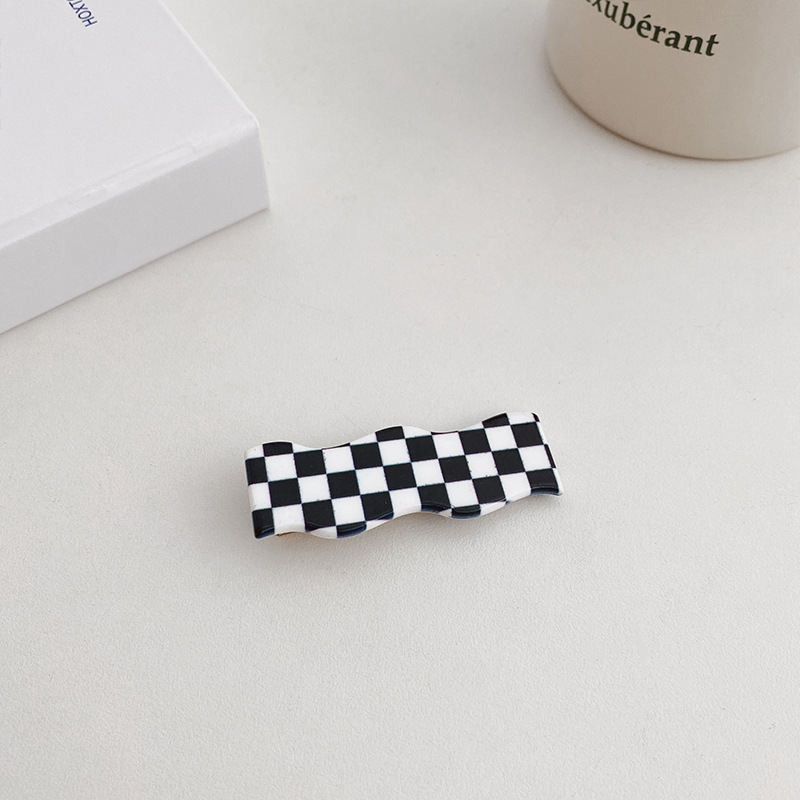 Black and White Series Chessboard Grid Grip Hair Clip Hairpin Shark Clip Hairware Female Plaid Large Intestine Hair Ring Headband Hair Accessories