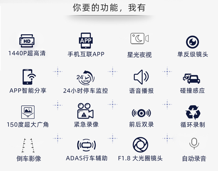 锌合金3寸屏1080p高清行车记录仪1080p循环录影手机app带wifi