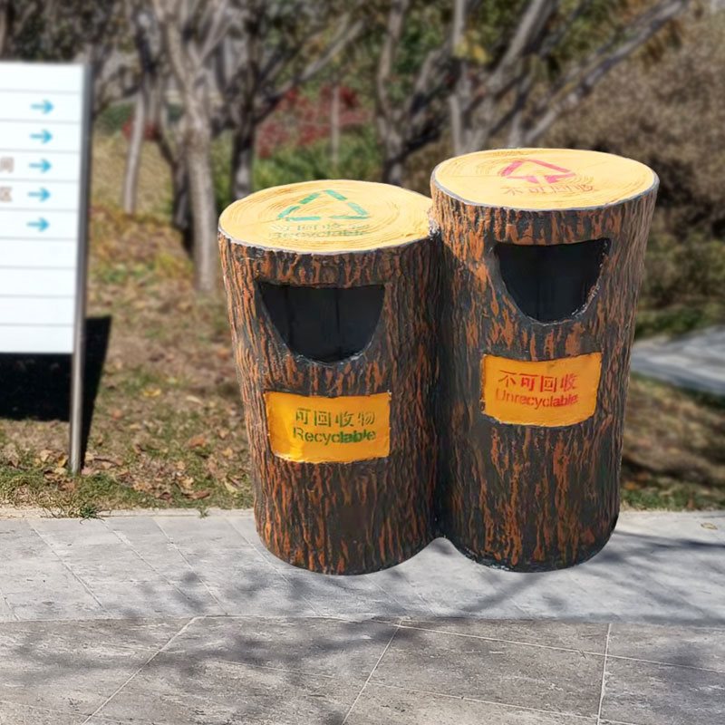 水泥仿木垃圾桶仿木纹园林垃圾桶防树桩垃圾桶户外景区公园垃圾桶