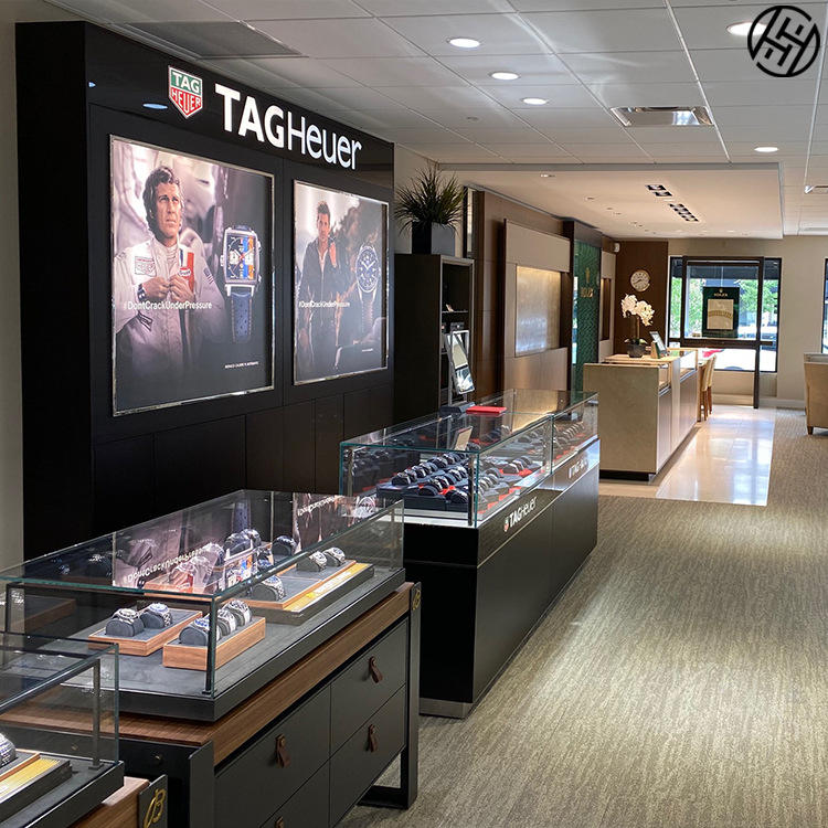 商场手表展示柜钟表中岛柜带灯奢侈名表柜台木质形象墙柜玻璃展柜