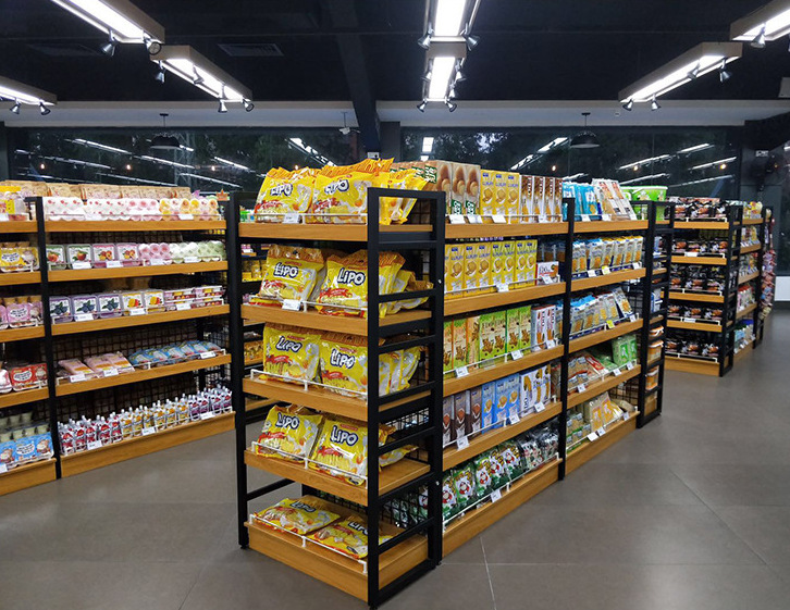 超市酒水货架钢木靠墙红酒货架超市单面酒水货架展示架