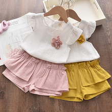 亚马逊爆款女童夏季韩版套装女宝宝圆领无袖背心上衣短裤两件套潮