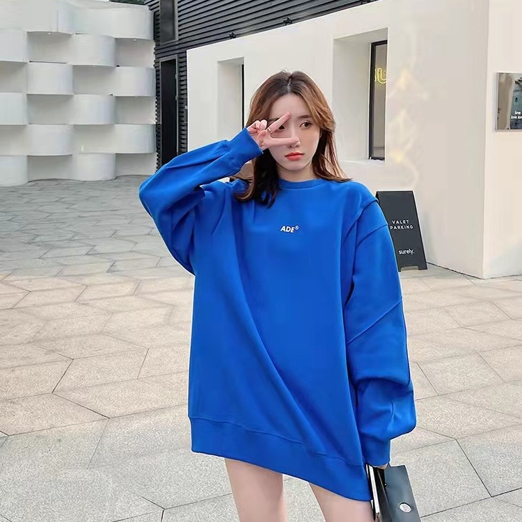 现货ader杨幂同款圆领卫衣捏折工艺字母印花四色简约