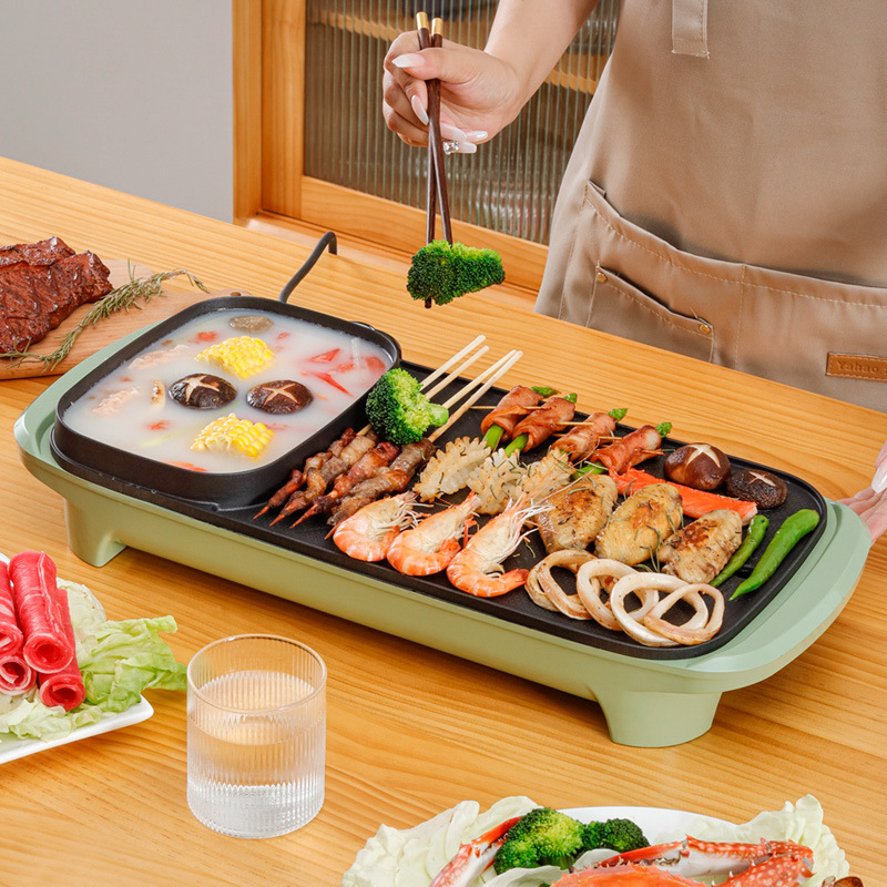 家用电动涮烤一体锅大容量烤肉机多功能电火锅分体电热锅礼品代发
